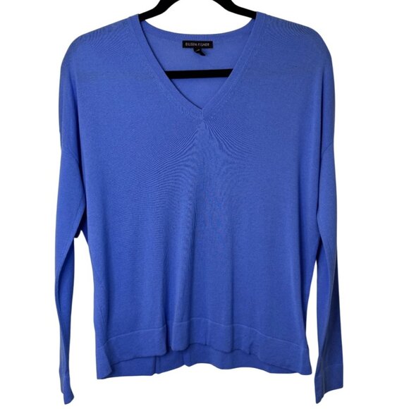 Eileen Fisher blue oversized V-neck tunic sweater size XXS - Picture 2 of 7